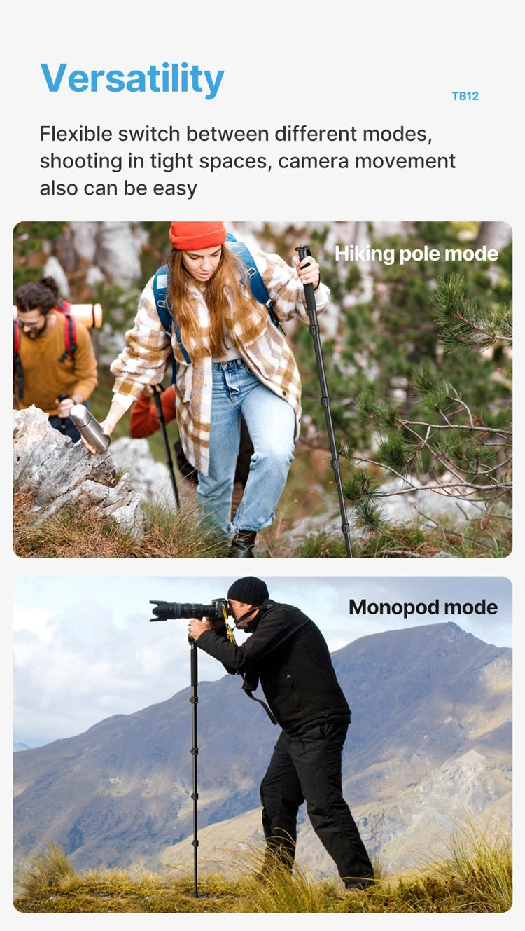 Ulanzi TB12 Monopod Extendable Camera Tripod Load 5kg 155cm/61”  Phone Selfie Stick 1/4" Mount for Sony Canon Nikon Camera DSLR
