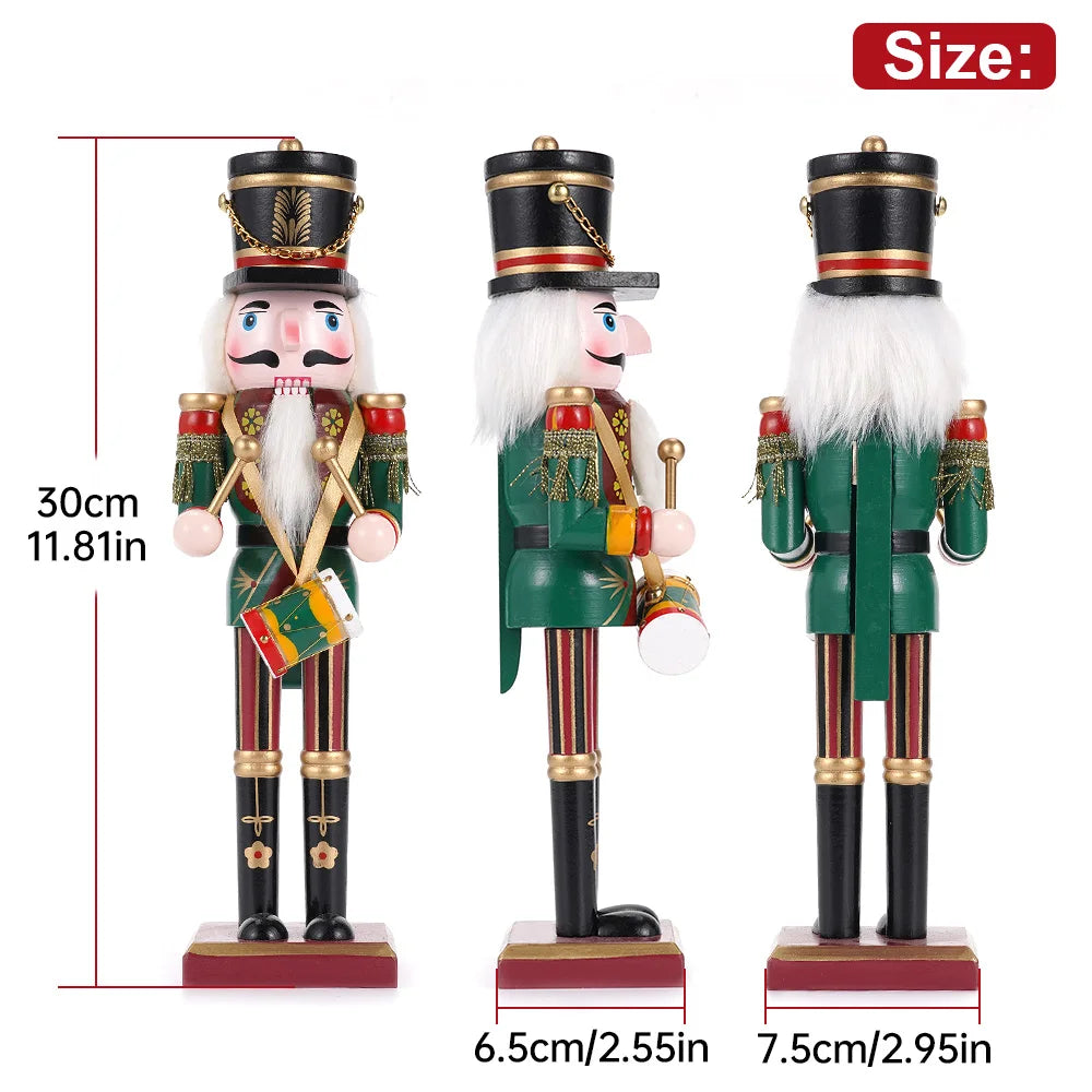 30cm Nutcracker Handmade Soldier Puppet Wooden Model Doll Christmas Tree Ornament Home Table Decoration