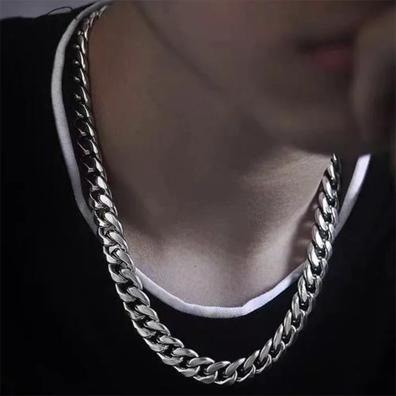 HNSP 316L Stainless Steel Cuban Flat Chain Necklace For Men Male Neck Jewelry Accessories - You Offer