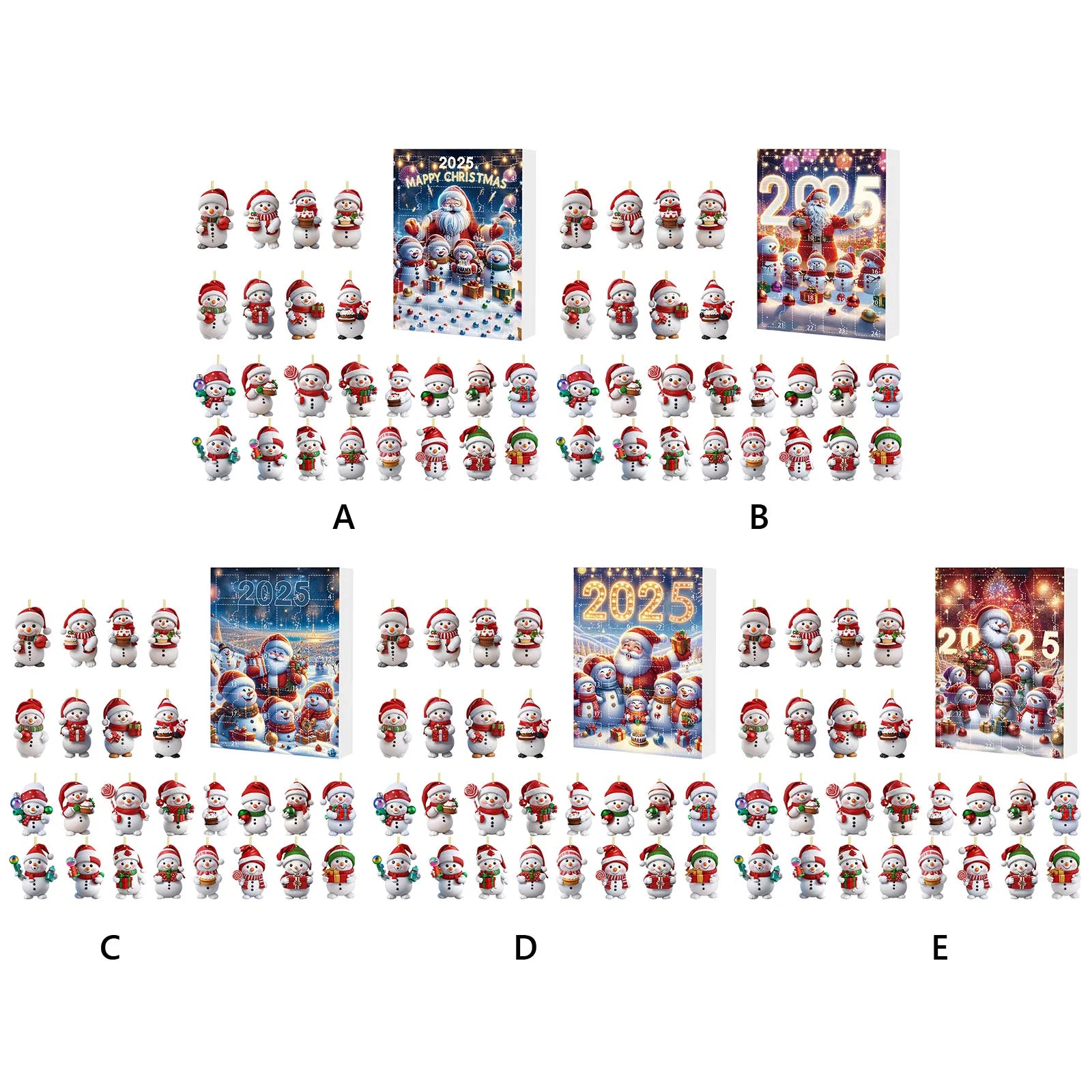Snowman 24 Days Christmas Countdown Calendar Xmas Tree Snowman Pendant Ornaments Xmas Advent Calendar Xmas Gifts for Kids