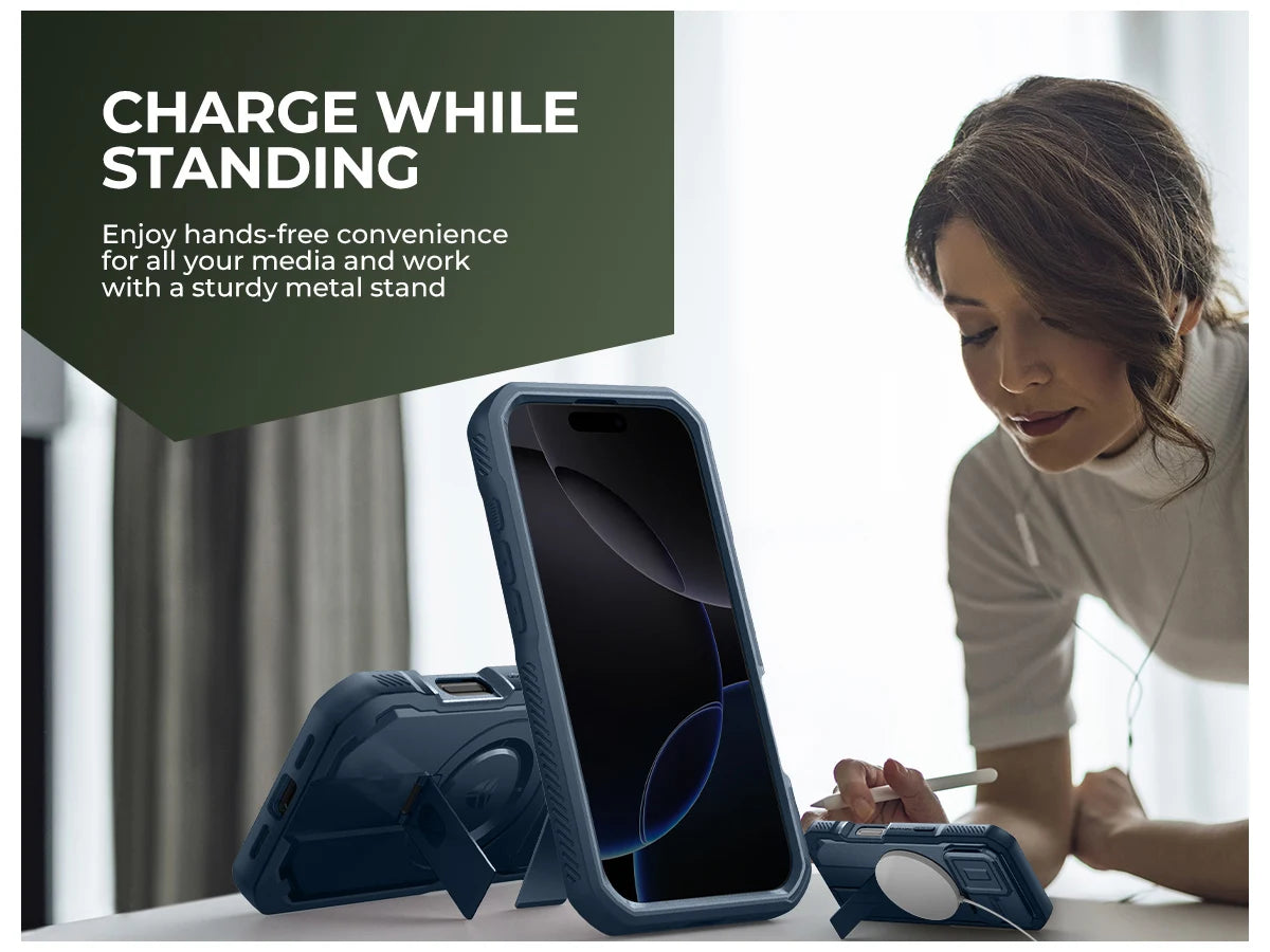 For iPhone 16 Case Kickstand Compatible with MagSafe Shockproof Bumper Cases with Slide Camera Cover  Built-in Screen Protector