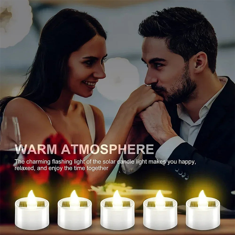 Solar LED Flameless Candles Waterproof Rechargeable Lights for Outdoor Garden Party Halloween Gift Day of the Dead Decoration