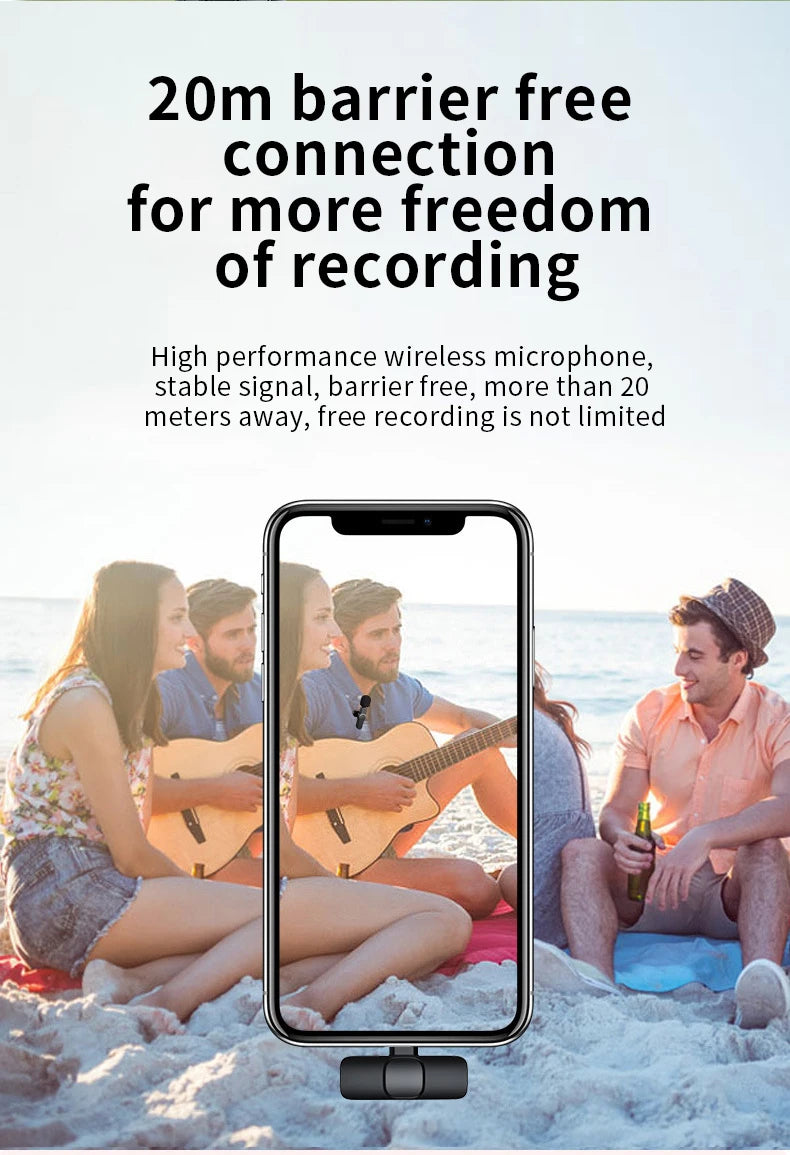 New Wireless Lavalier Microphone 2in1 Portable Audio Video Recording Mini Mic for iPhone Android Live Broadcast Gaming Phone Mic