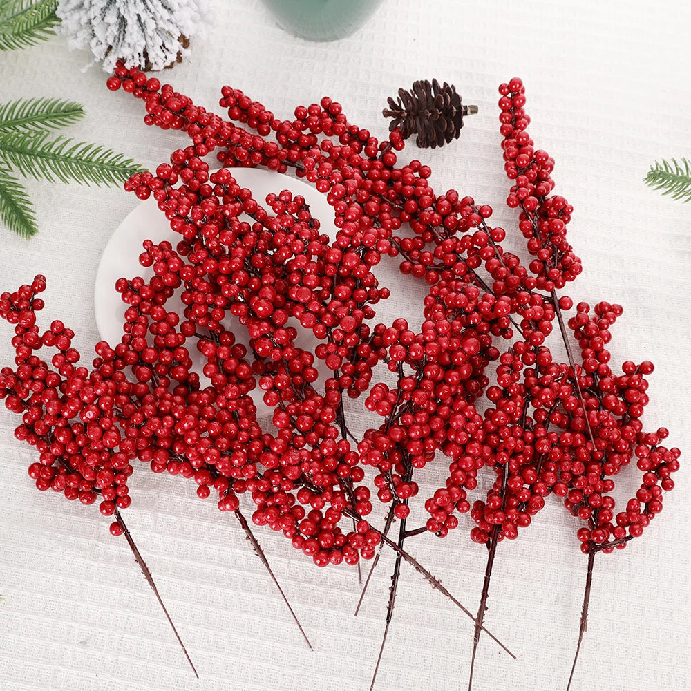 Berry Artificial Flower Fruit Red Berry Simulation Cherry Stamen Berries for Home Christmas Decoration DIY Gift Wreath Wholesale
