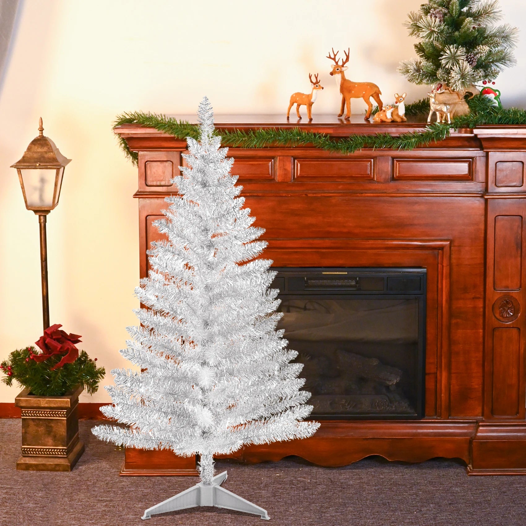 Lixhey 4FT Classic Silver Tinsel Christmas Tree Easy Assemble with Stable Stand, for Holiday Home Setup