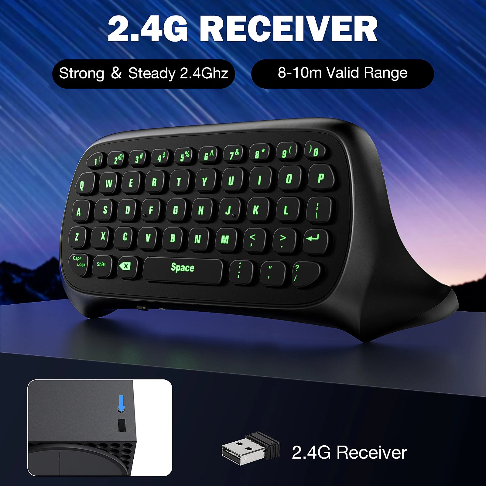 MoKo RGB Backlight Keyboard for Xbox One Controller,Xbox Series X/S,Wireless Chatpad Keypad w/ 2.4G Receiver, Xbox Accessories