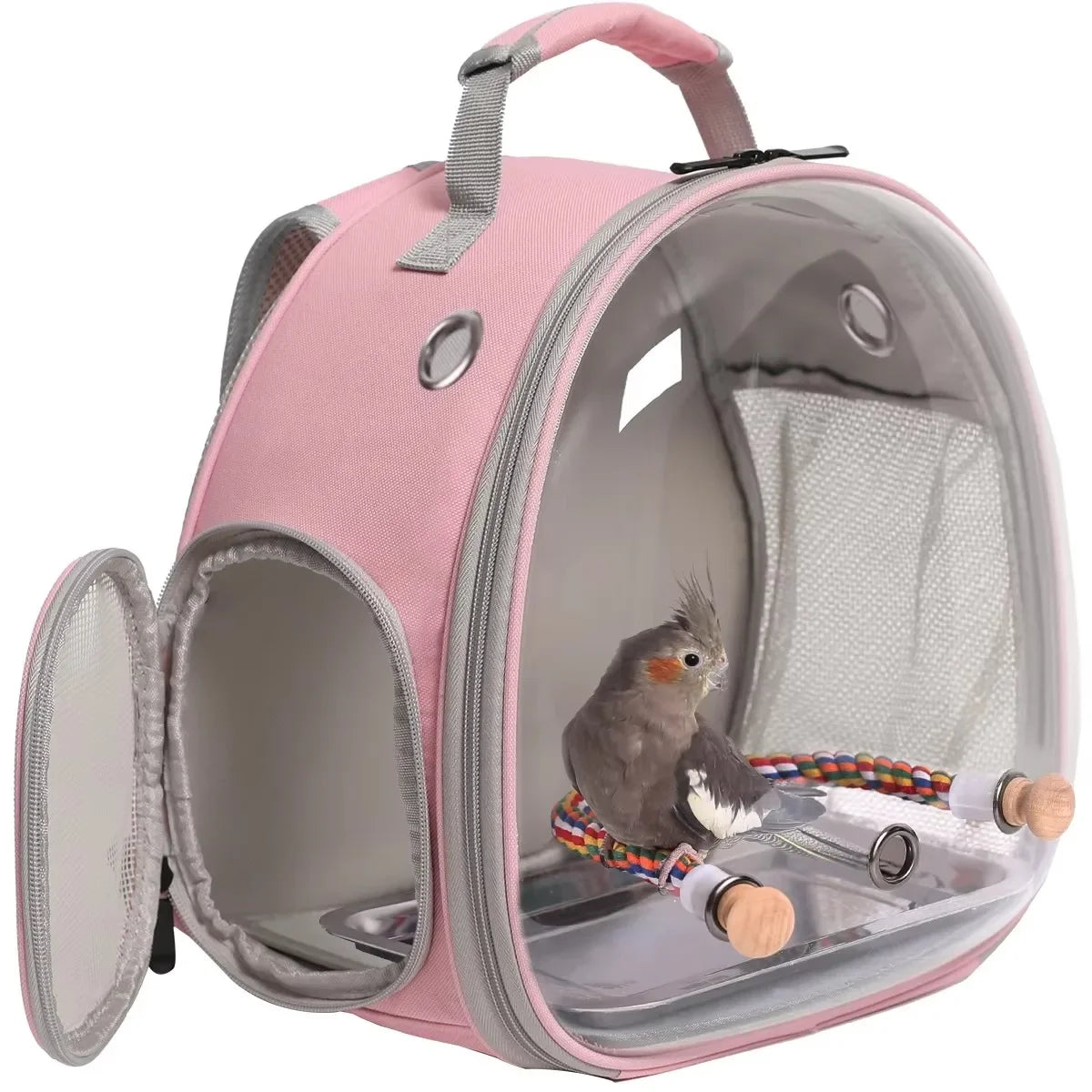 Bird Cage Parrot Travel Carrier Backpack with Rope Perch Stainless Steel Tray Clear Bubble Space Capsule Birds Pet Accessories