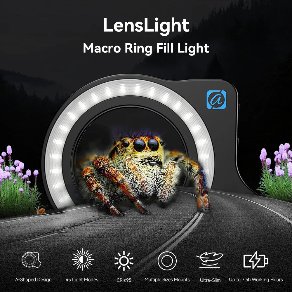 APEXEL 37mm 52mm Thread Macro Lens Fill Light,  Camera Lens Ring Light with High Power+45 Light Modes for APEXEL Macro lenses