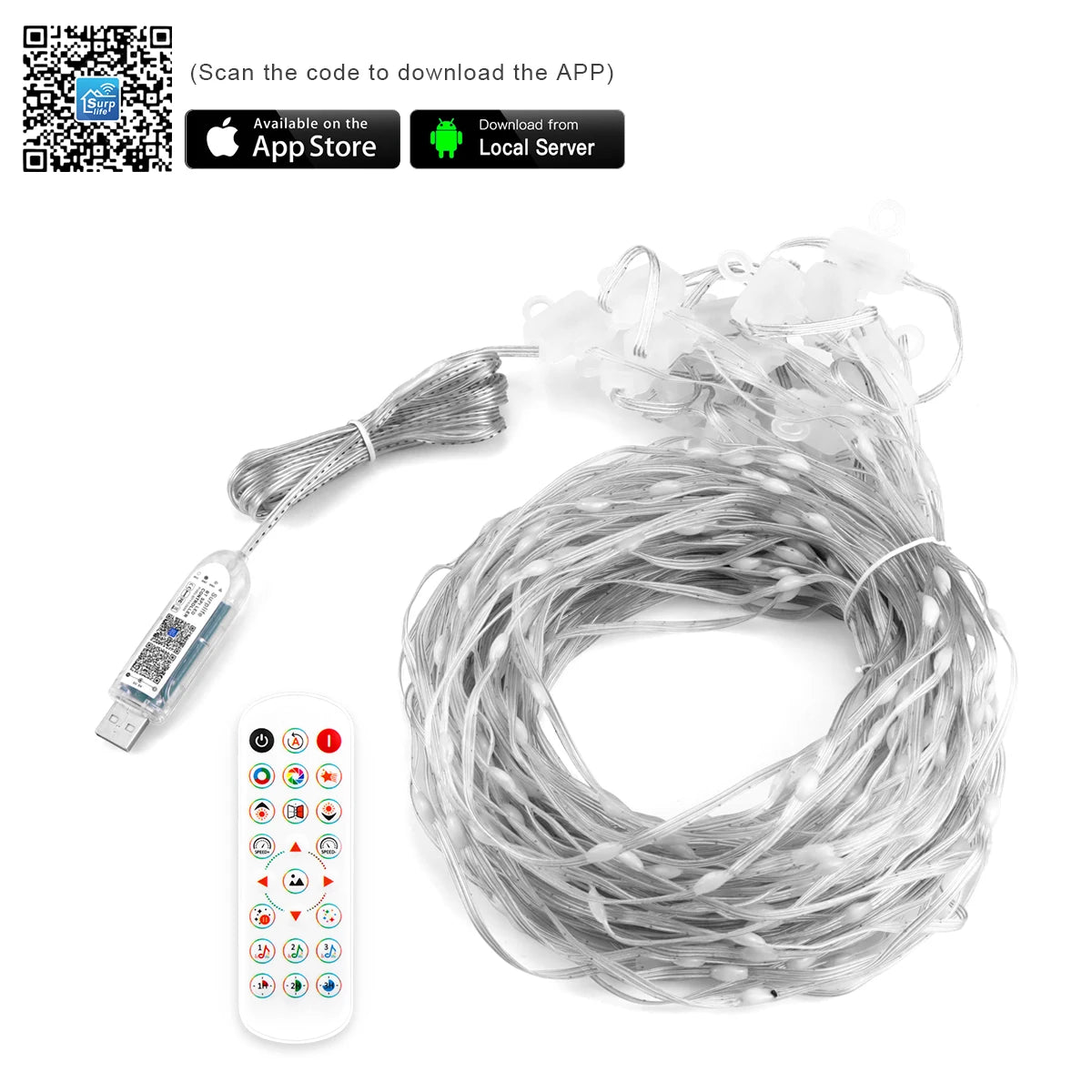 Smart Curtain USB RGB Christmas Fairy Lights 400LEDs Music Mode Programmable Bluetooth App Control LED String DIY Text Pattern