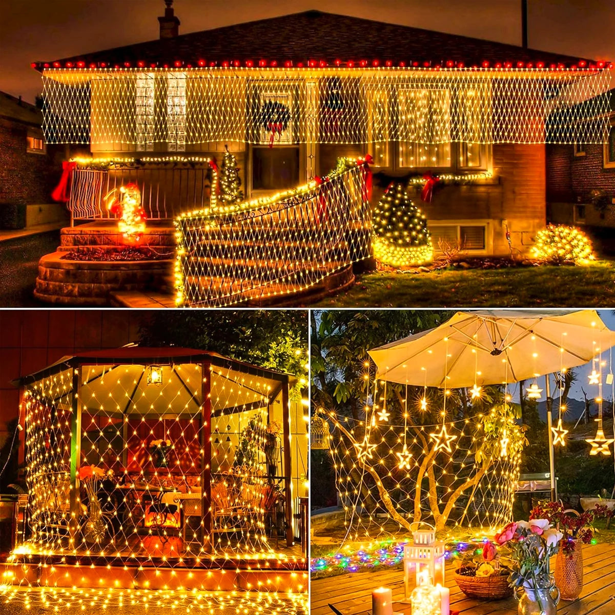 9.8*6.6Ft Solar Lights Net Waterproof 8 Lighting ModesOutside Garden Twinkle Lights For Patio Wall Roof Balcony Christmas Decor