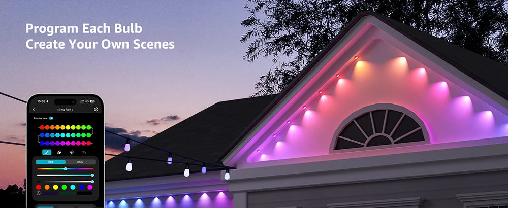 196FT/147FT/98FT/49FT Permanent Outdoor Lights RGB+IC Smart Christmas Lights String Waterproof for New Year Holiday Decorations