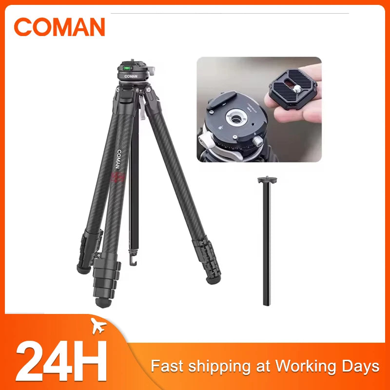 COMAN Zero F38 Carbon Fiber Travel Tripod Lightweight Professional Dslr Camera Tripod For Film making Smartphone Maxload 39.6lbs