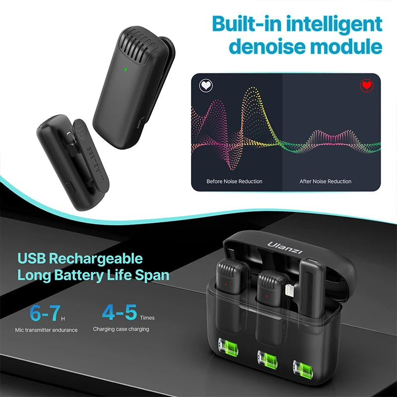 Ulanzi J12 Wireless Lavalier Microphone Audio Video Recording Mini Mic Plug Play For Smartphone Android iPhone Live Broadcast