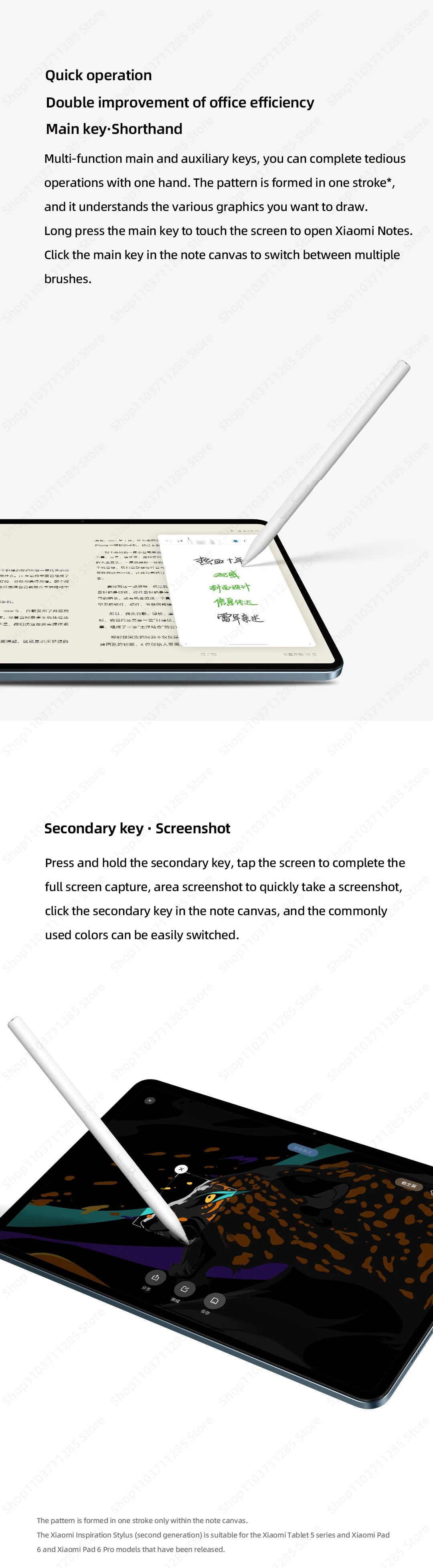 Xiaomi Stylus Pen 2 for Mi Pad 5 / 6 / 5Pro / 6Pro, 4096 Levels 150Hrs Battery Fast Charge Magnetic 26° Tapered Tip Low Latency