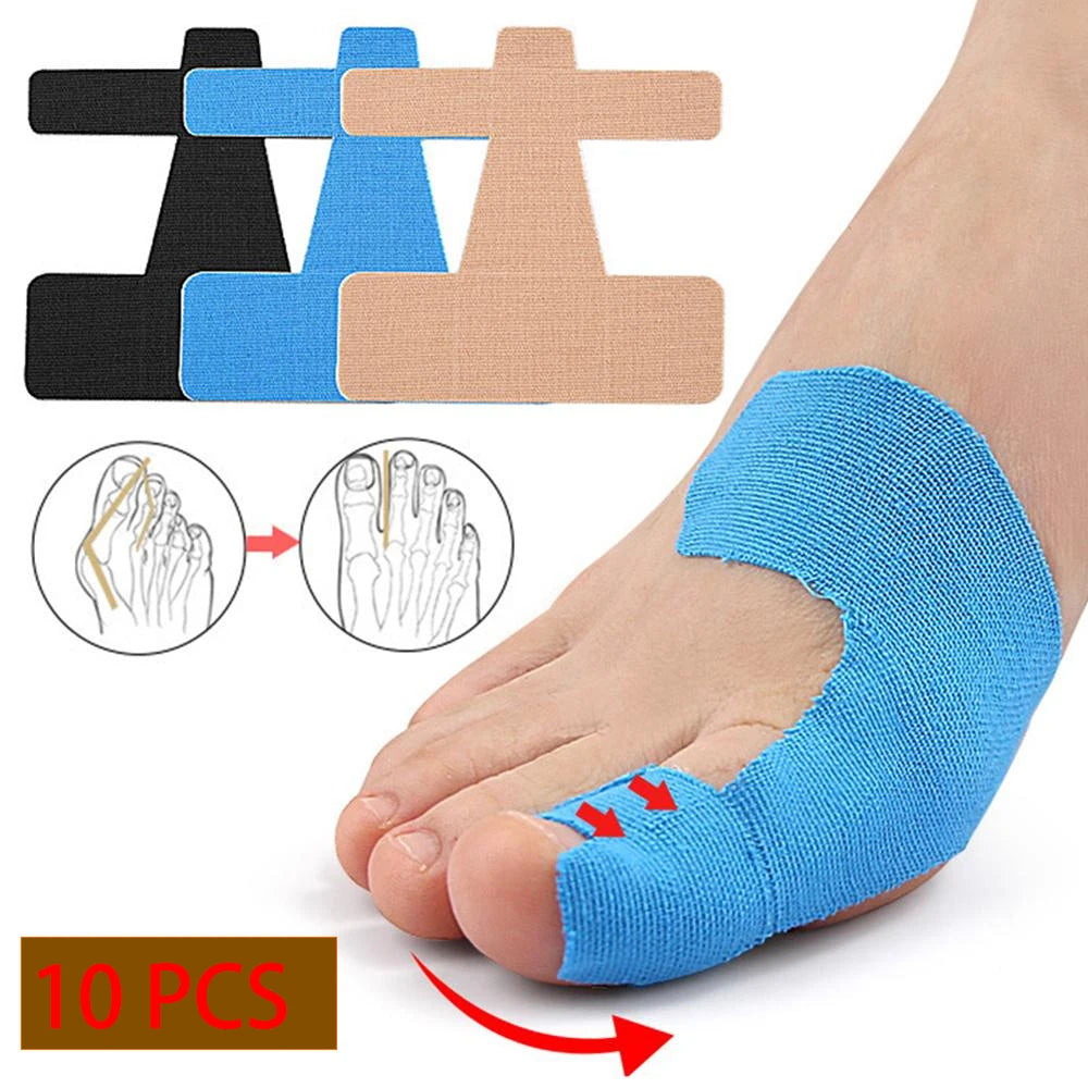 10 PCS Precut Bunion Corrector Tape - Big Toe Pain  for Hallux Valgus,Breathable Hypoallergenic Kinesiology Tape for Men & Women