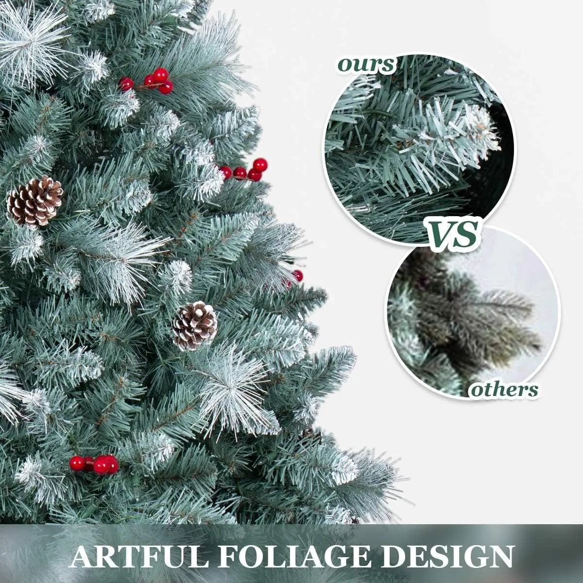 9ft Flocked Christmas Tree Prelit 750 Warm Lights Pinecones Berries Artificial Holiday Decor