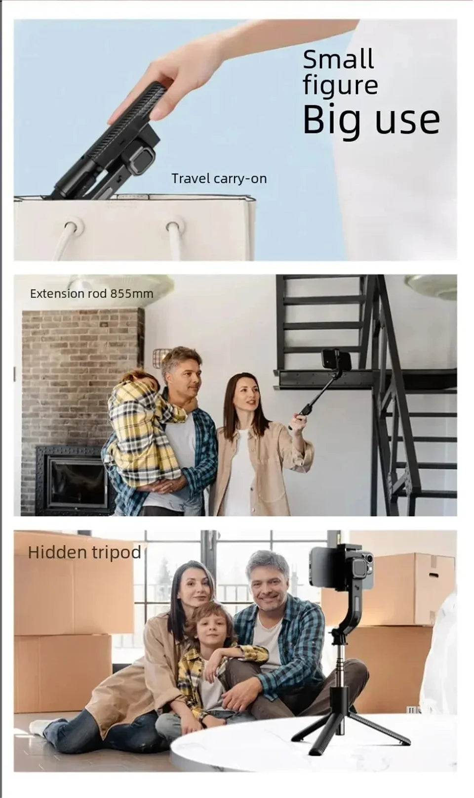 Roreta Telescopic Selfie Stick Tripod Monopod Stand Mobile Phone Support Wireless Gimbal Stabilizer For iOS Android Holder
