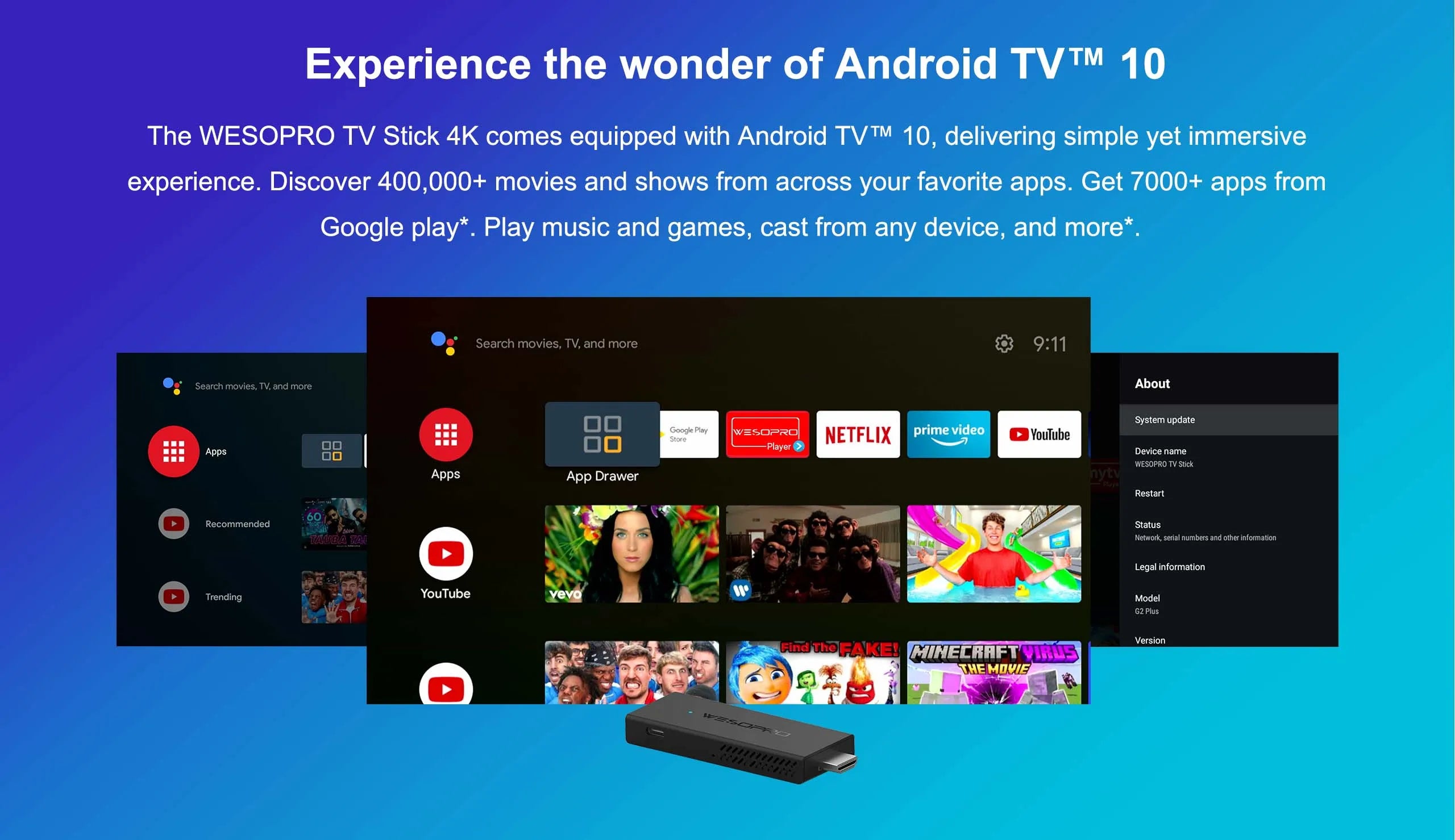 WESOPRO Android TV Stick G2 Lite Plus IPTV Dongle 1GB 2GB RAM 8GB ROM 2.4GHz 5.0GHz Wifi 4K Decoding Streaming Media Fire Stick - You Offer