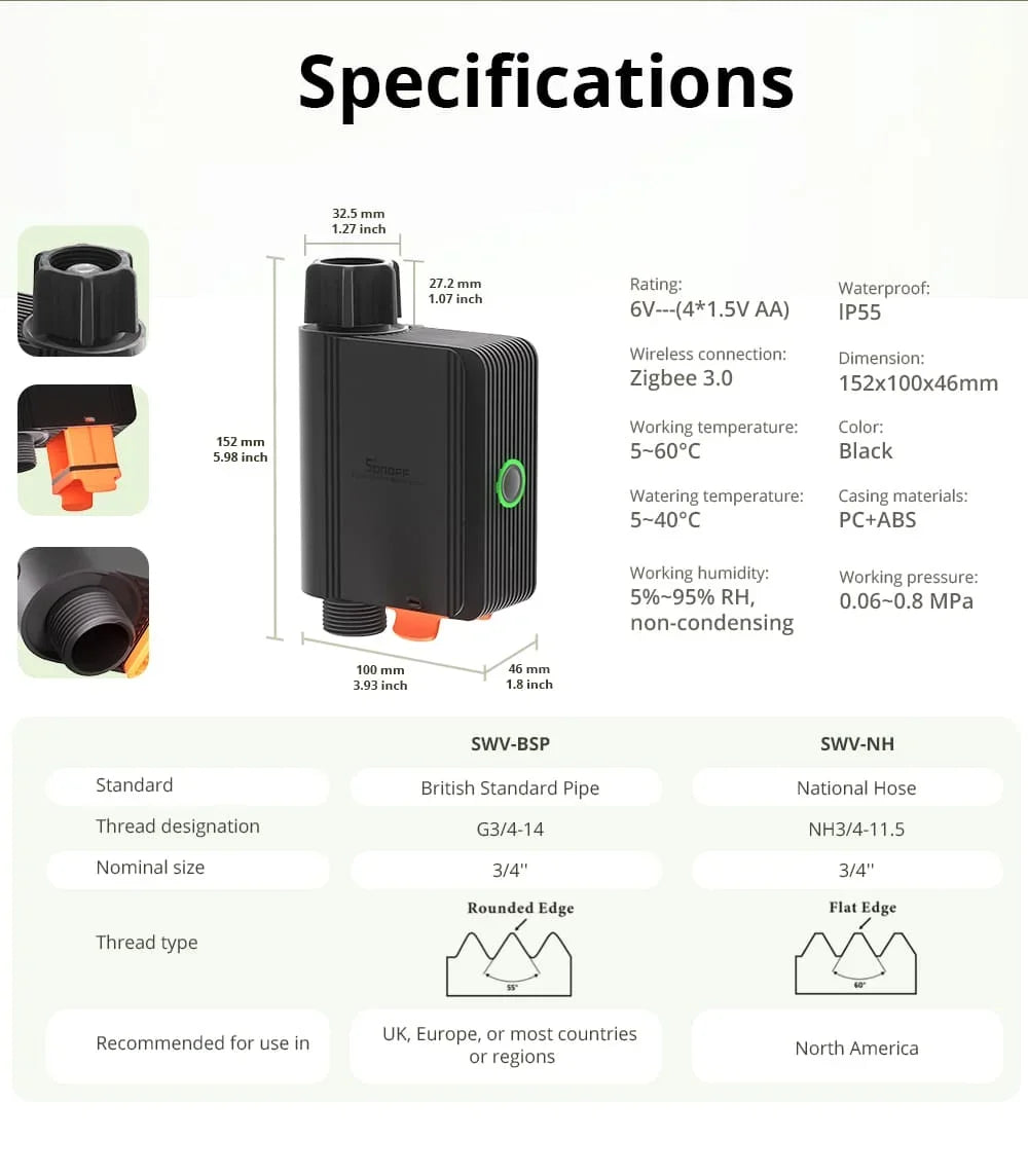 SONOFF SWV Zigbee 3.0 Smart Water Valve IP55  Irrigation System Setting Controller Home Automate Compatible with Alexa Google