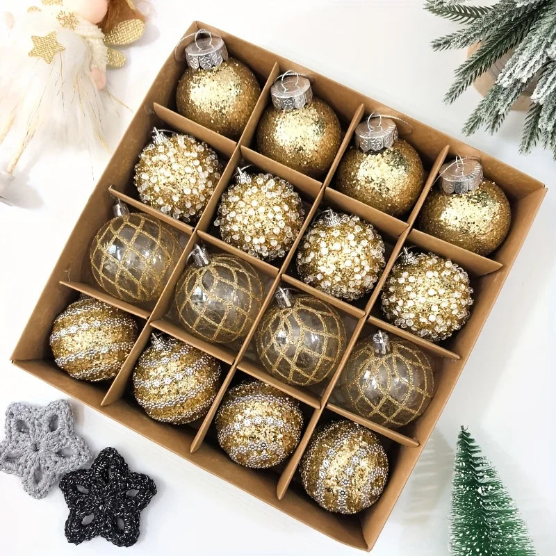 16pcs/set New Style Christmas Ball Set Glitter Deco Ball with Round Shapes for Christmas Tree Hanging Ornaments Plastic Material