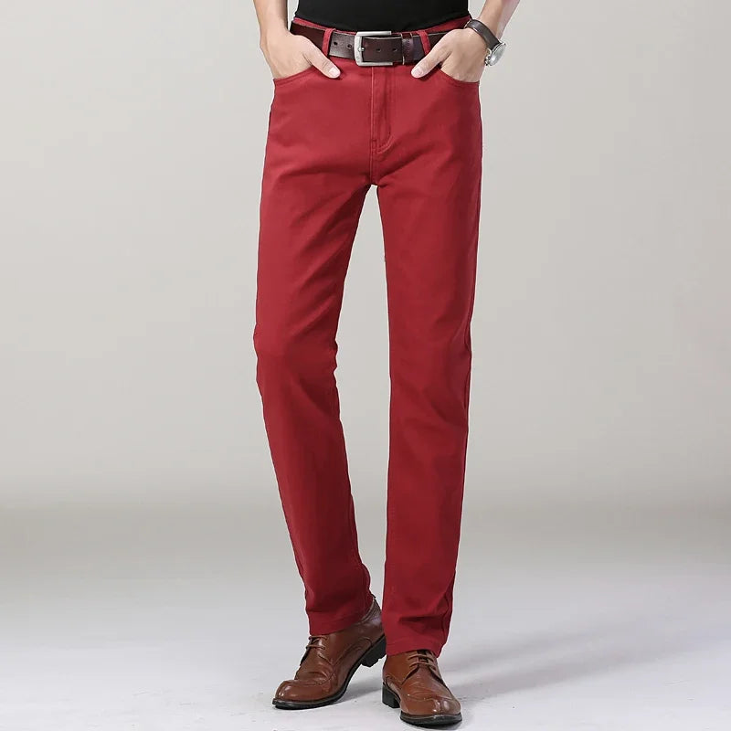 Men's Jeans Pure White Fashion Elastic Slim Youth Slimming Straight Leg Male Pants Business Casual Middle Age High End Trousers - You Offer