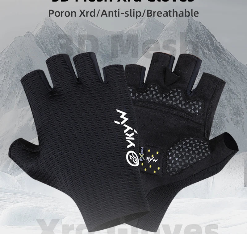 YKYWBIKE 2025 Cycling Sports Gloves PORON XRD Sponge Summer Road Bike Gloves Shock-Absorbing Bicycle MTB Half Finger Gloves