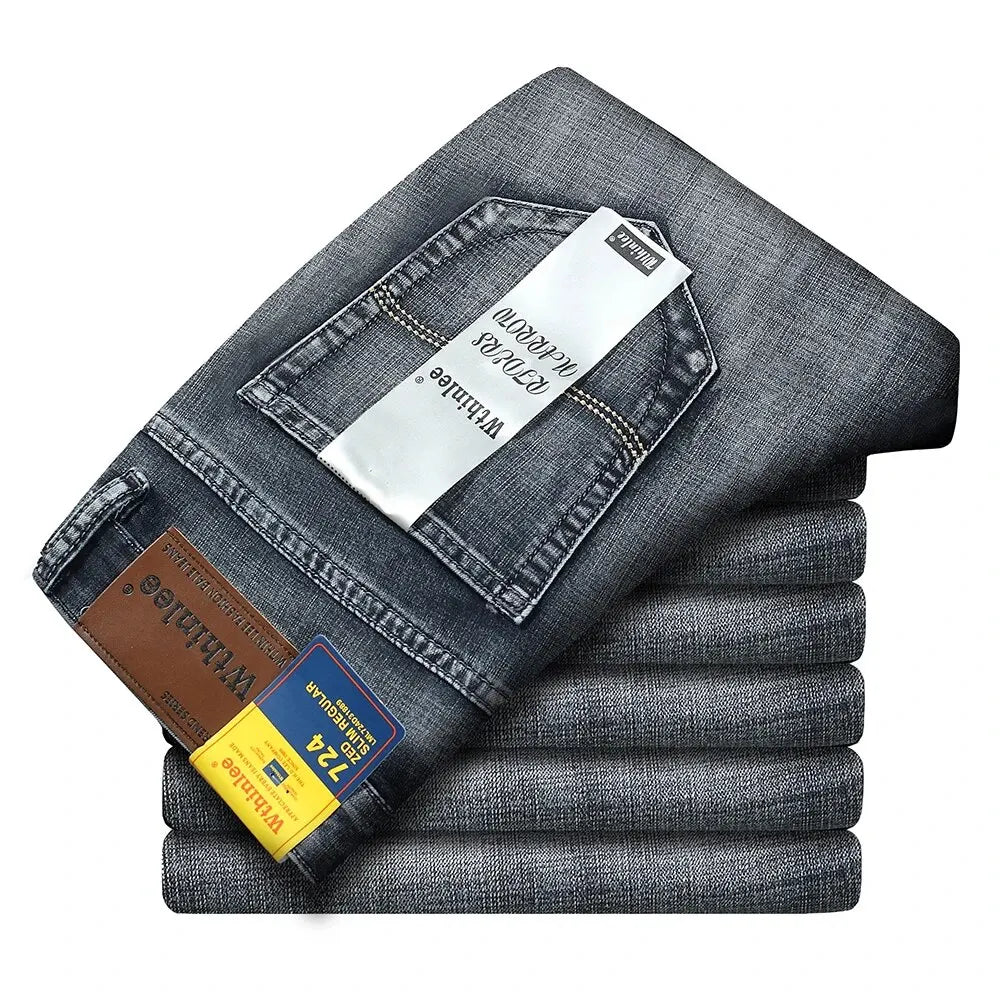 Wthinlee New Business Men's Jeans Casual Straight Stretch Fashion Classic Blue Black Work Denim Trousers Male Brand Clothing - You Offer
