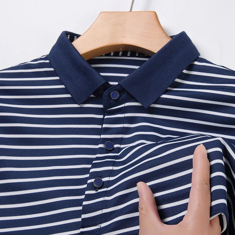 2026 Men's New Striped Cotton Business Casual Short Sleeved POLO Shirt Fashion Short Sleeved Comfortable and Breathable Top