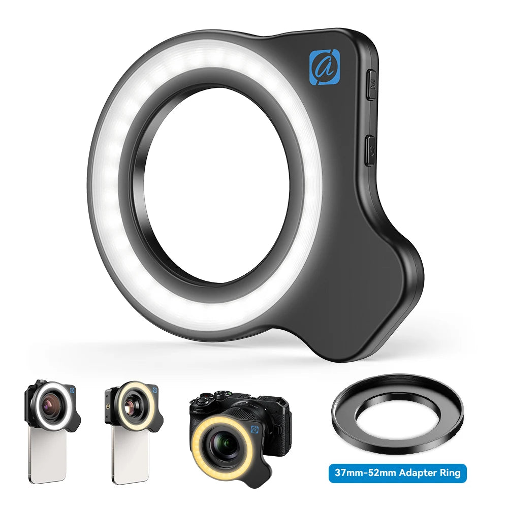 APEXEL 37mm 52mm Thread Macro Lens Fill Light,  Camera Lens Ring Light with High Power+45 Light Modes for APEXEL Macro lenses