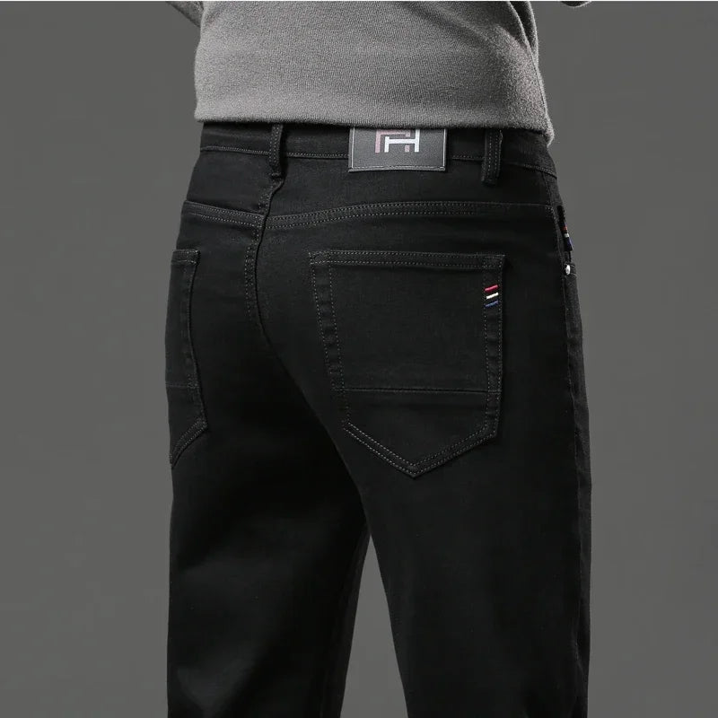 Winter Thickened Warm Male Plush Trousers Brand Clothes Men's Fleece Jeans Straight Slim Stretch Fashion Business Denim Pants - You Offer