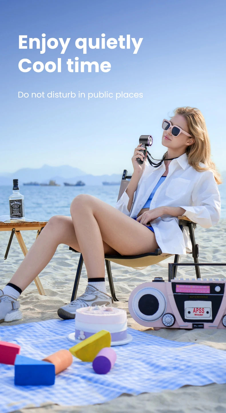 2025 New Ice Pack High-Speed Handheld Eletirc Fan 100 Speed Adjustable Folding Mini Fan Portable Outdoor Hanging Neck Small Fan