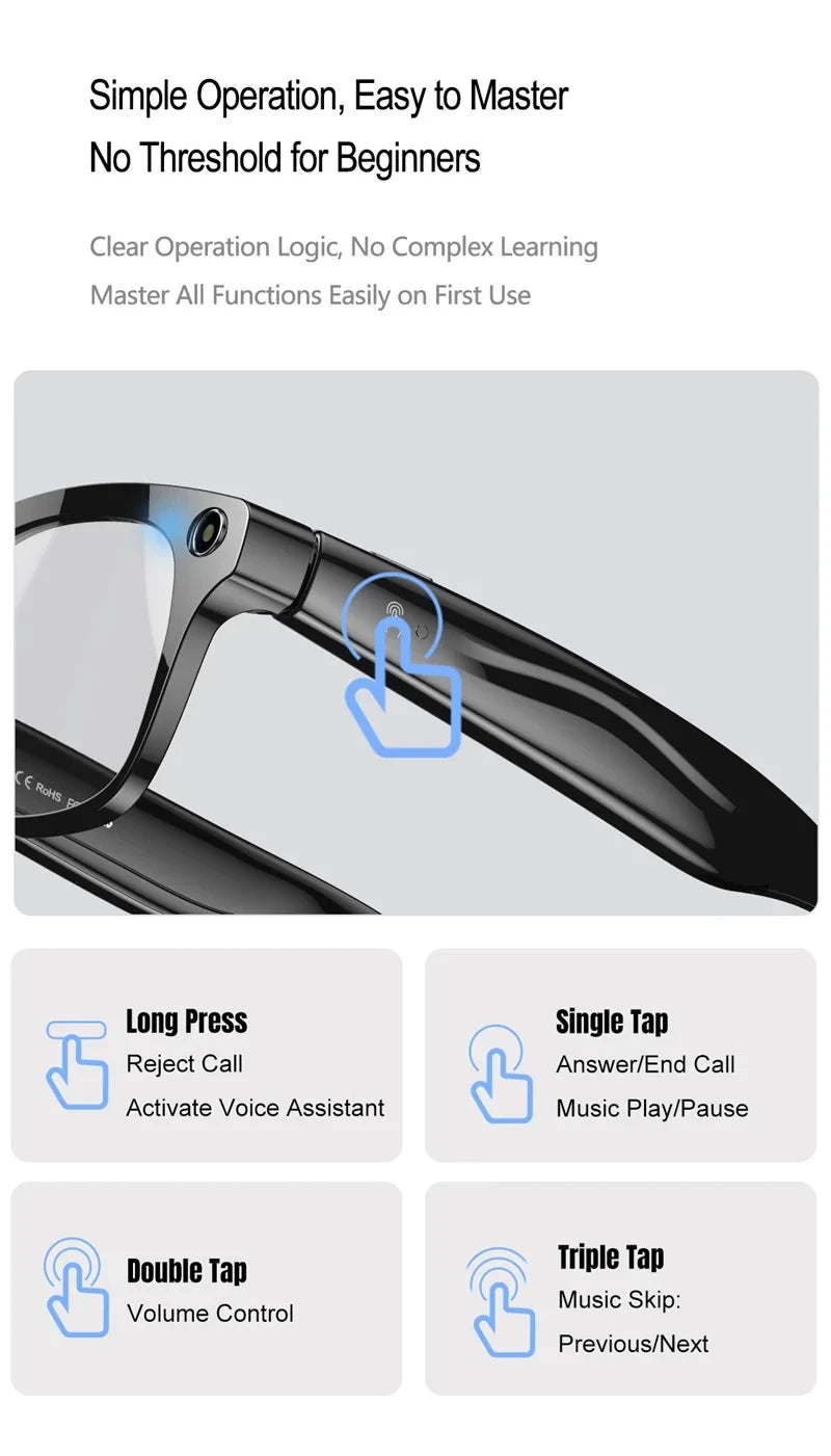 VIVO 6K HD AI Smart Glasses Photochromic Multifunction Bluetooth Calling Voice Assistant Music Player Translate Camera 2026 HOT