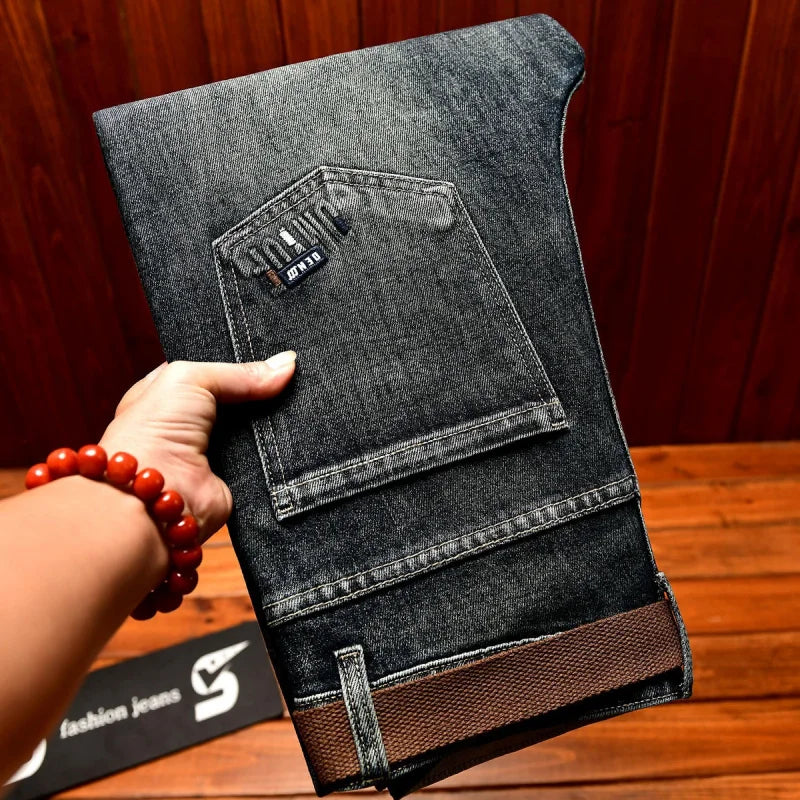 Trendy brand jeans for men in autumn 2025, thick denim, elastic fabric, fashionable street slim fit small leg pants - You Offer