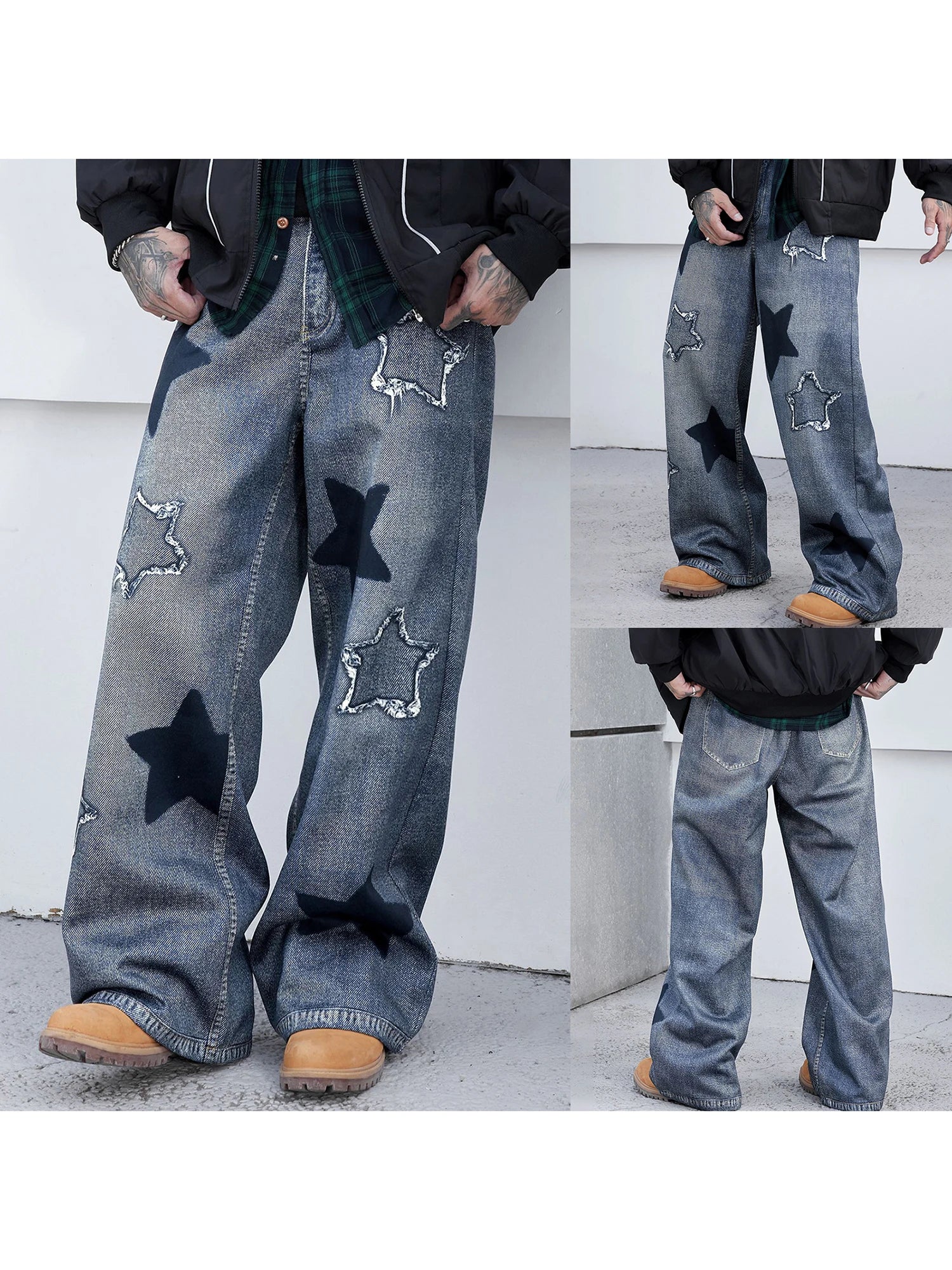 2026 Collection Men Jeans Urban Cool Stars Embroidery Loose Casual Jeans Trousers Streetwear for Daily Party - You Offer