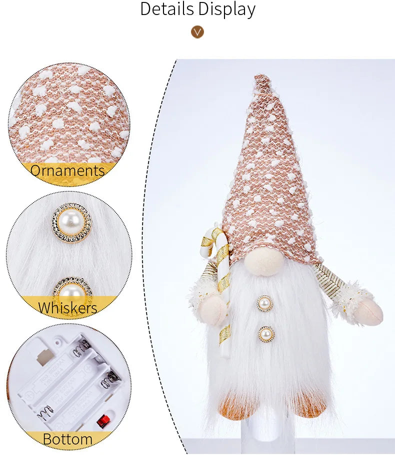 Christmas Decorations, Long Beard, Plush Hat, Light, Gift Holder, Walking Stick, Rudolph Doll, Window Display Item Navidad