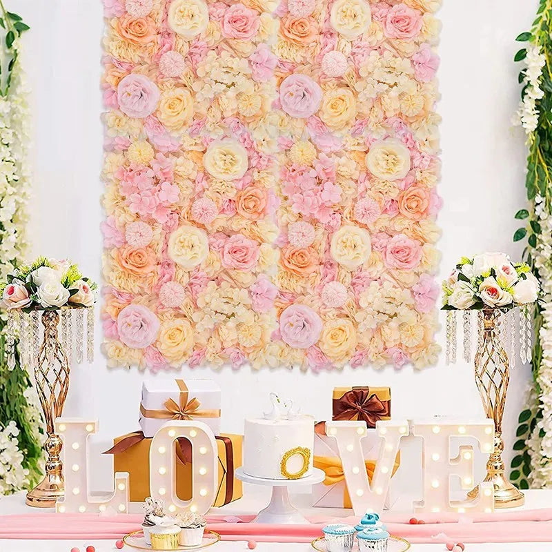 Pink Silk Rose Flower Wall Panels Artificial Flower for Wedding Decoration Baby Show Party Home Bedroom Backdrop Decor - You Offer