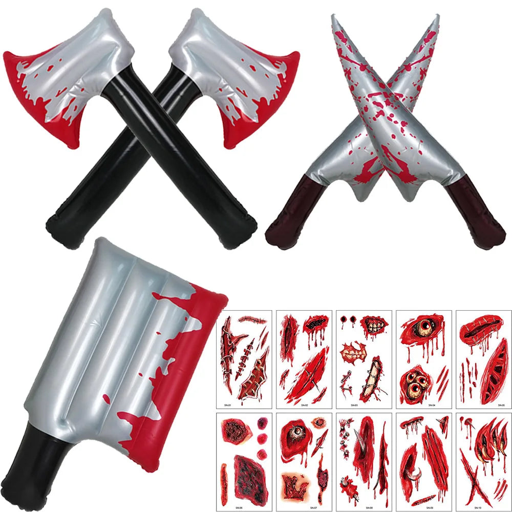 Halloween PVC Inflatable Fake Knife Props Knife Realistic Axe Prank Toy Knife Bloody Knife Halloween Party Gift Cosplay Supplies