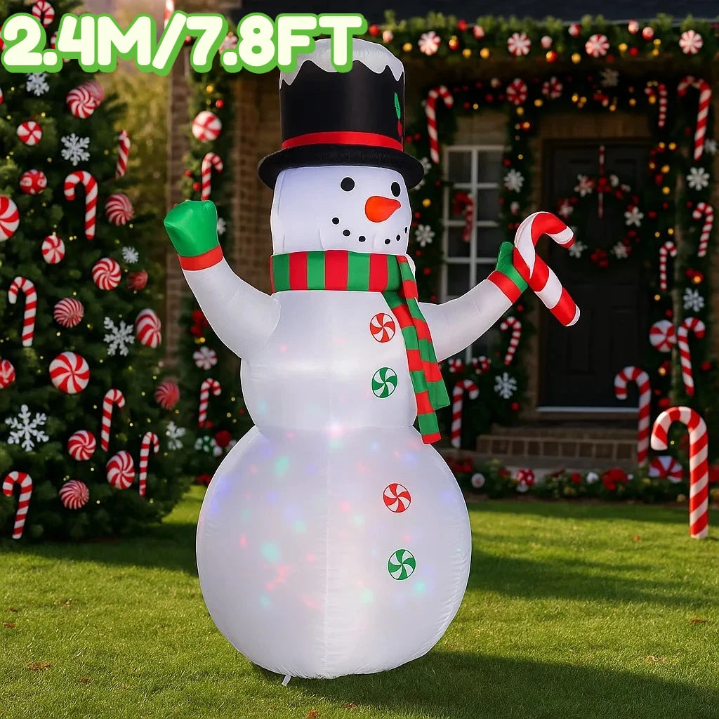 2.4M/7.8FT Inflatable Christmas Snowman with Candy Cane Lights LED Home Holiday Lighting Decoration Yard Xmas Ornaments Supplies