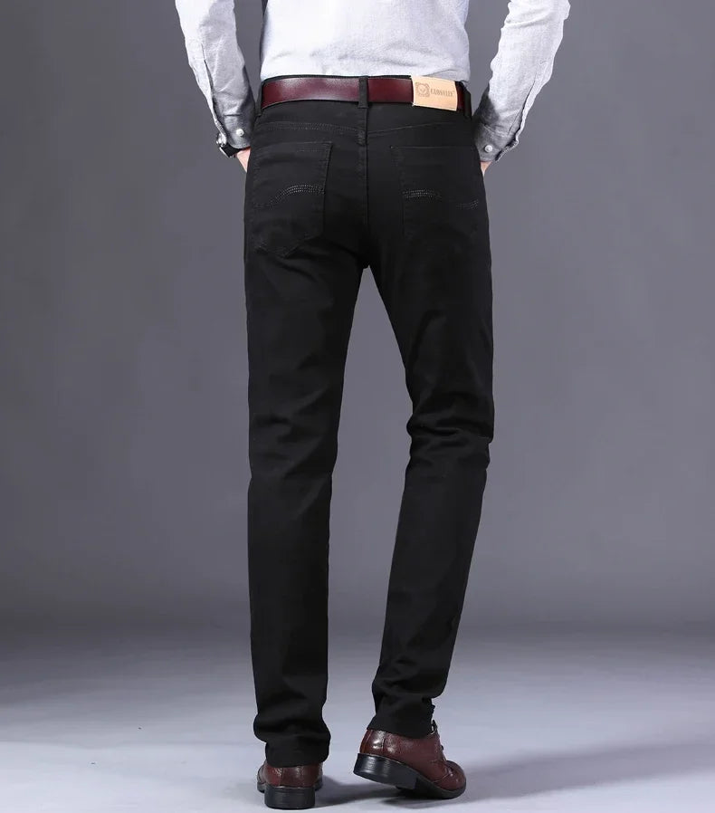 Men's Jeans Pure White Fashion Elastic Slim Youth Slimming Straight Leg Male Pants Business Casual Middle Age High End Trousers - You Offer