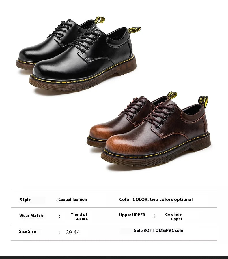 Men's casual leather low-top heightening large-head work boots breathable versatile British cow tendon sole derby shoes