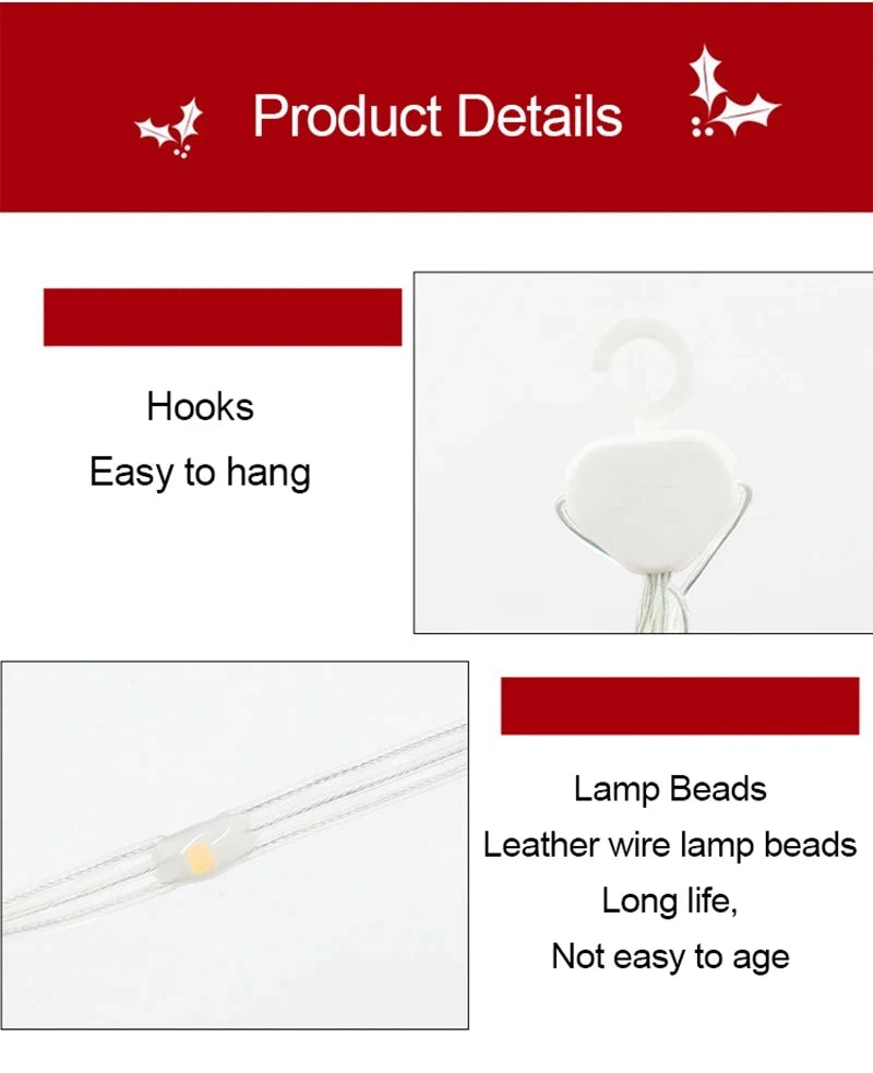 LED Christmas Decorations Fairy lamp Santa Claus Climbing Ladder Light USB Plug 8 Modes for Home Holiday Wall Window Xmas Decor
