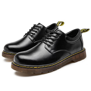 Men's casual leather low-top heightening large-head work boots breathable versatile British cow tendon sole derby shoes