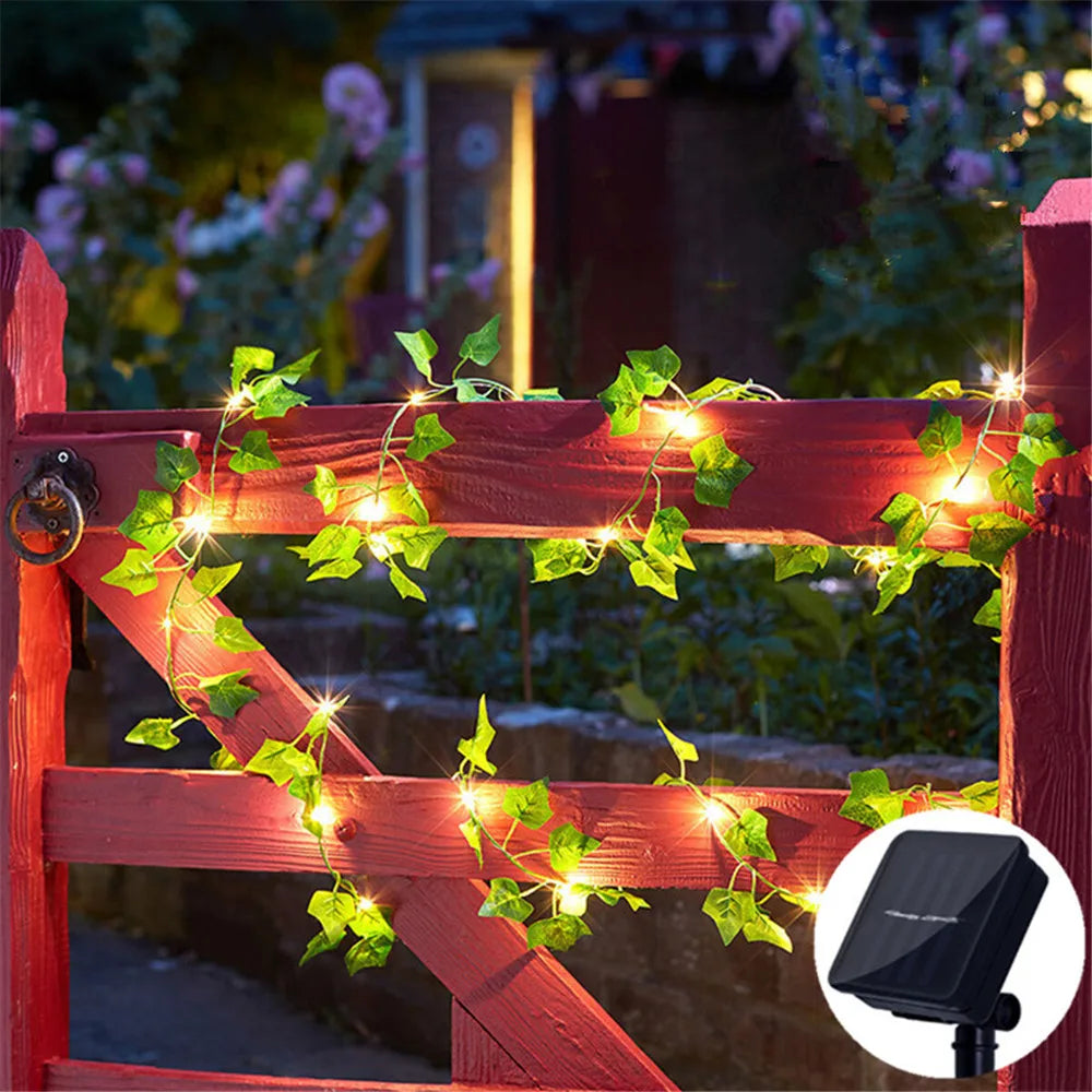 10m 100led Solar String Fairy Lights Outdoor Waterproof Ivy Lights LED Artificial Maple Leaf Christmas for Garden Decoration