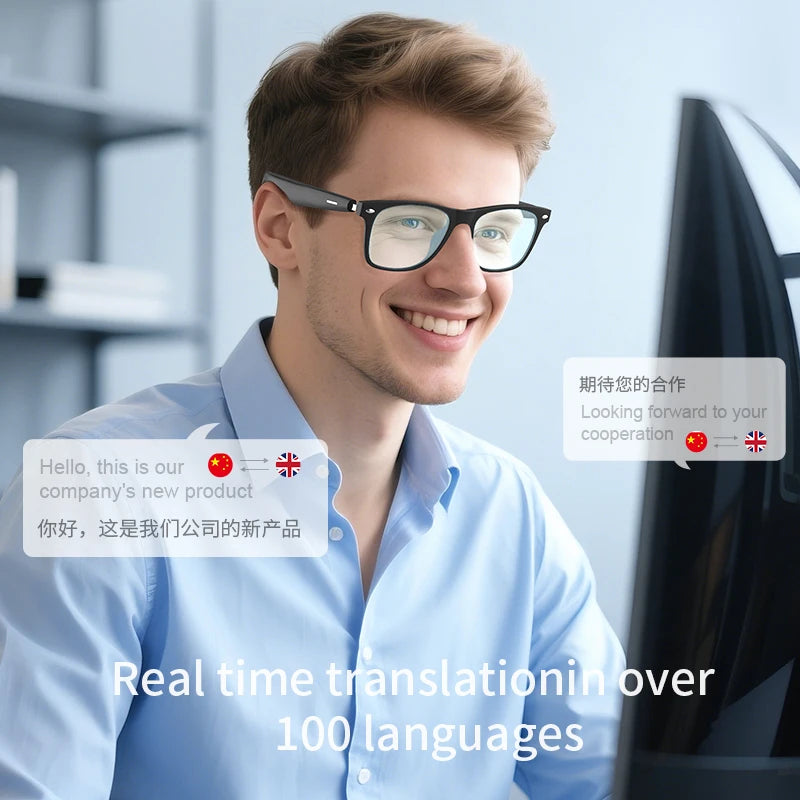 2025 New Smart Glasses AI Intelligent Translation 163 Online Language Wireless Bluetooth Call Music Glasses Real-time Translator