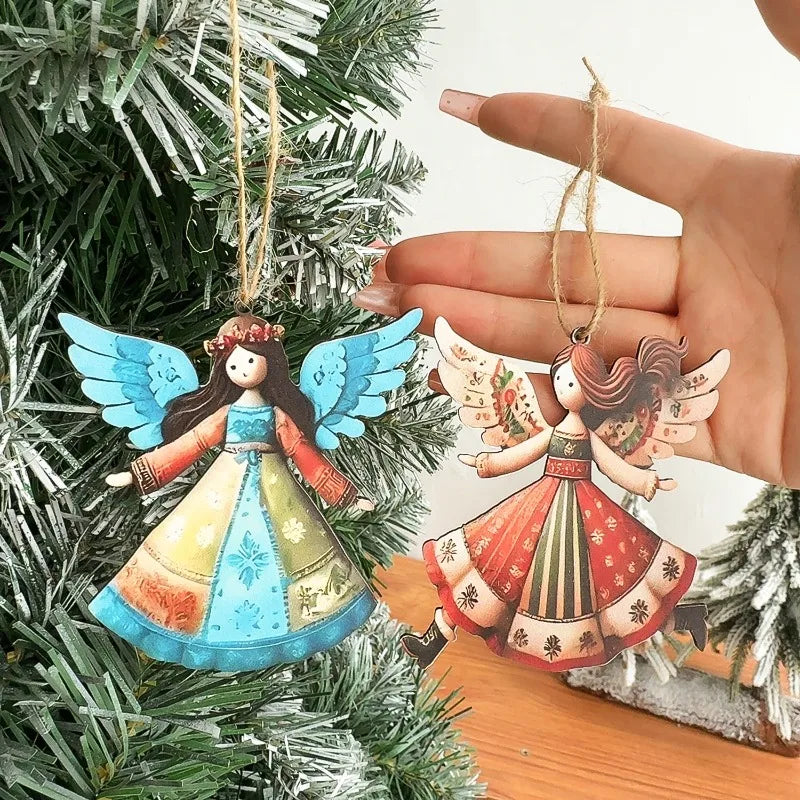 4/40pcs Christmas Tree Hanging Pendant Angels Doll Pendant Wooden Angels Decorations for Christmas Party New Year Wedding Decor