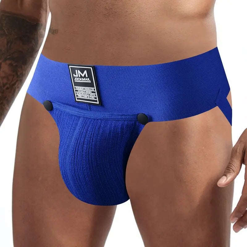 Open Front Men Jockstrap Briefs Athletic Supporter,3" Waistband Detachable Pouch Breathable Workout Sport Underwear Gay Thongs