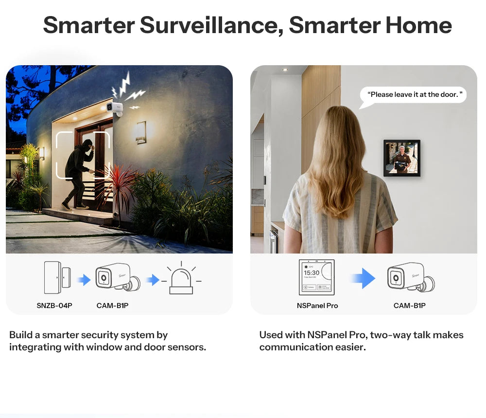 SONOFF CAM-B1P 2K HD Outdoor Smart Security Camera AI Human Detection IP65 Weatherproof Smart Tracking Full-Color Night Vision