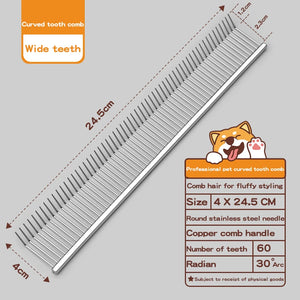 Pet grooming comb with curved hook, deep hair picking and fluffy texture, pet trainer beauty, curved teeth comb