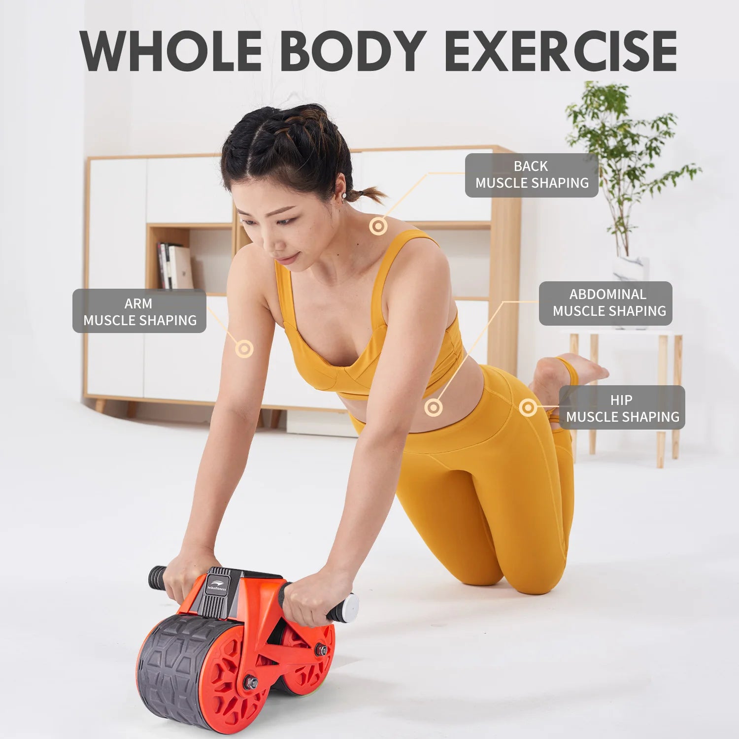leikefitness Ab Wheel Roller Automatic Rebound with Knee Pad Mat,Core Muscle Ab Trainer with Intelligent Display, Ab Workout Equ - You Offer