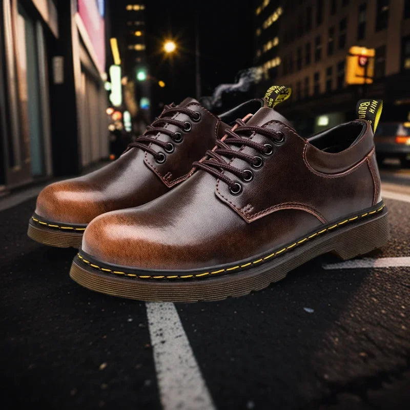 Men's casual leather low-top heightening large-head work boots breathable versatile British cow tendon sole derby shoes